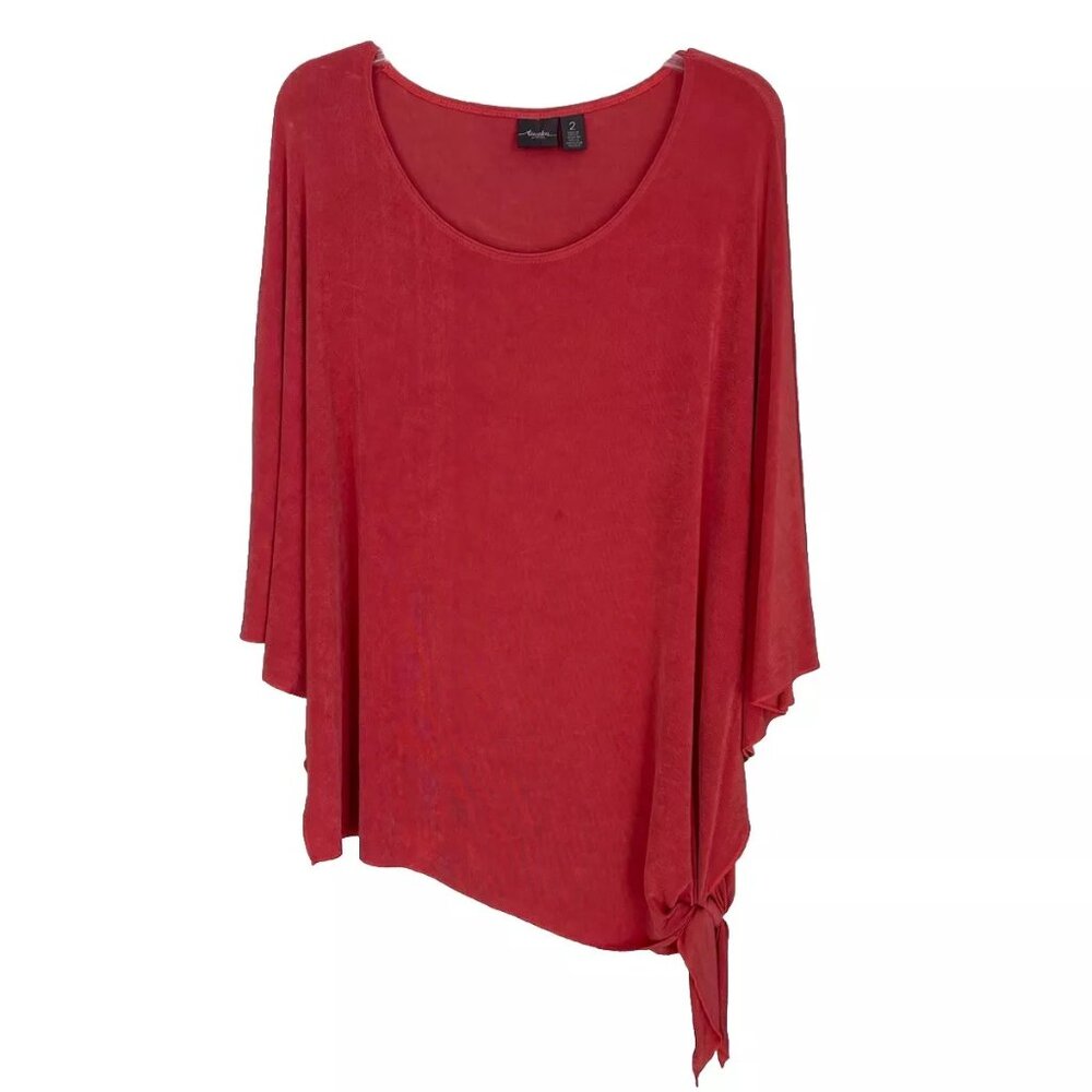Chicos Travelers 2 Terra Cotta Orange Batwing Tunic with Tie Slinky